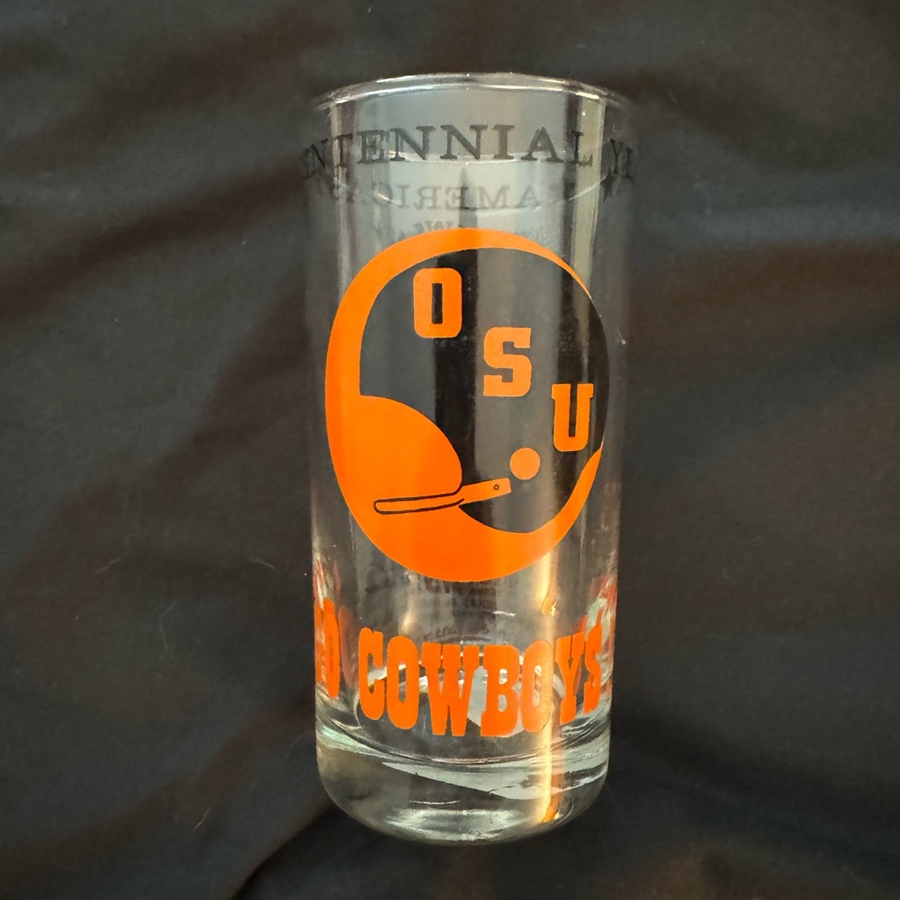 RARE Vintage 1976 OSU Oklahoma State University Bicentennial Glass Jim Stanley
